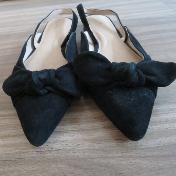 J. JILL Camille Slingback Bow Flats Shoes in Black Suede Leather - Size US 8.5 - Picture 5 of 11